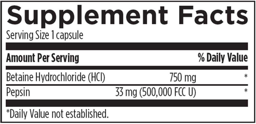 Betaine HCL(with pepsin) 750mg - Designs for Health